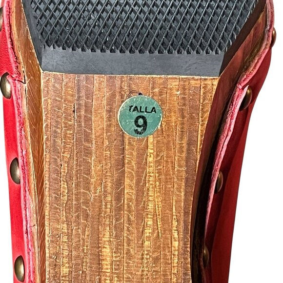 John Fluvog Faiths Certitude Red Ladies Leather Boots Size 9 Platform Wood Heel - Picture 11 of 16